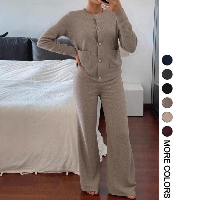fashionfashionelegantknittingcardigansuitfemalefall and winternew arrivallazy stylecasualsweaterloose pants two