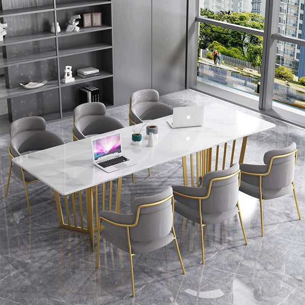 Light luxury rock slab conference table negotiation training workbench Nordic simple marble reception customer long table and chair combination