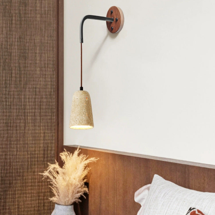 Yellow travertine Japanese-style wabi-sabi wind bedroom bedside wall lamp cream wind living room medieval designer retro homestay lamp