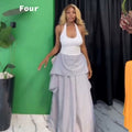 European and american cross-border women's fashion:  summer new arrivals - high-waisted, slimming, striped, asymmetrical a-line maxi skirt