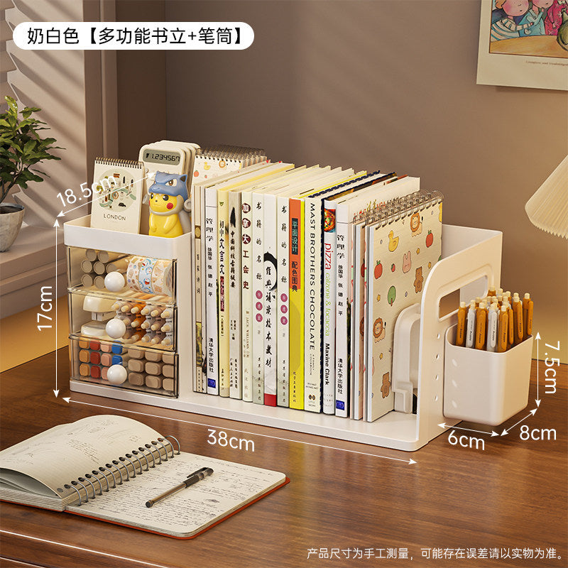 Desk storage organizer - student bookshelf, desktop bookends, pen holder, stationery organizer, office desk storage box