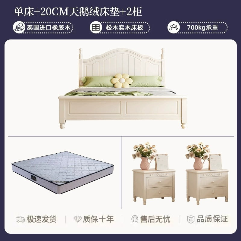 Scandinavianwhite solid wood bed modern casual cream style grids 1.8m double bed 1.5 master bedroom storage princess bed