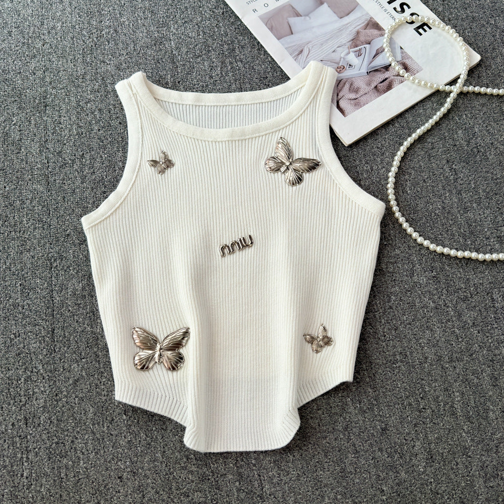 Petitesilmelegant butterfly short sleeveless vest suspender women's summersense of designniche style bottom shirt tops