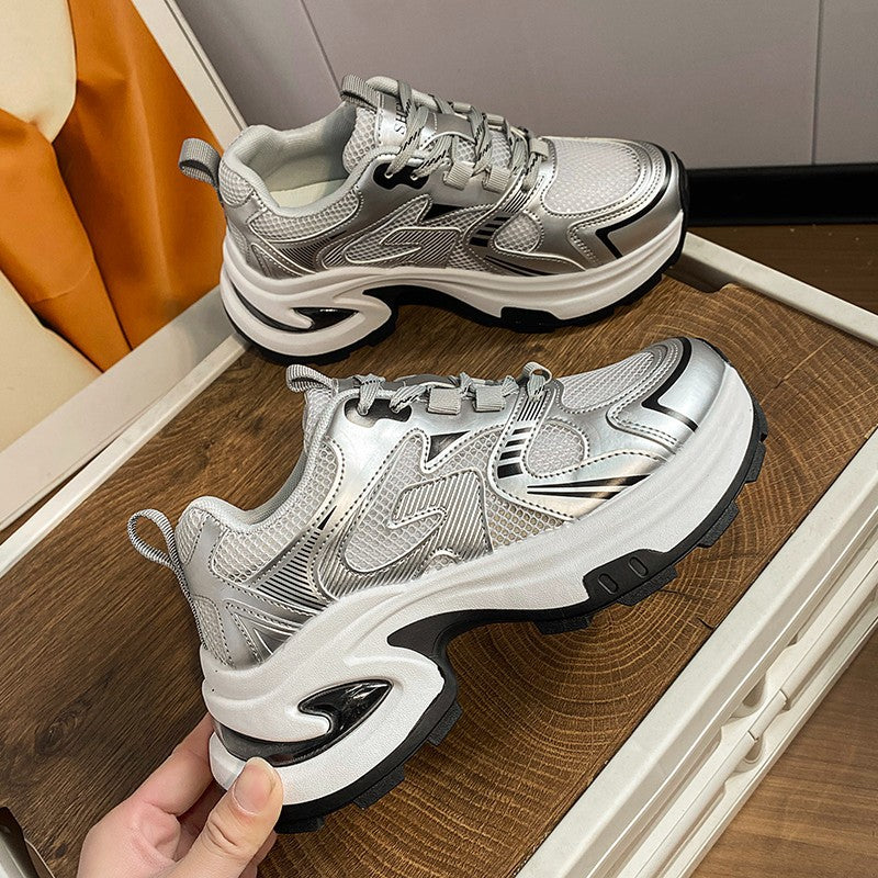 Best selling silver dad shoes women 2026 summer new arrivaleasiest for matchpetites heightened thick solecasual breathable sports shoes