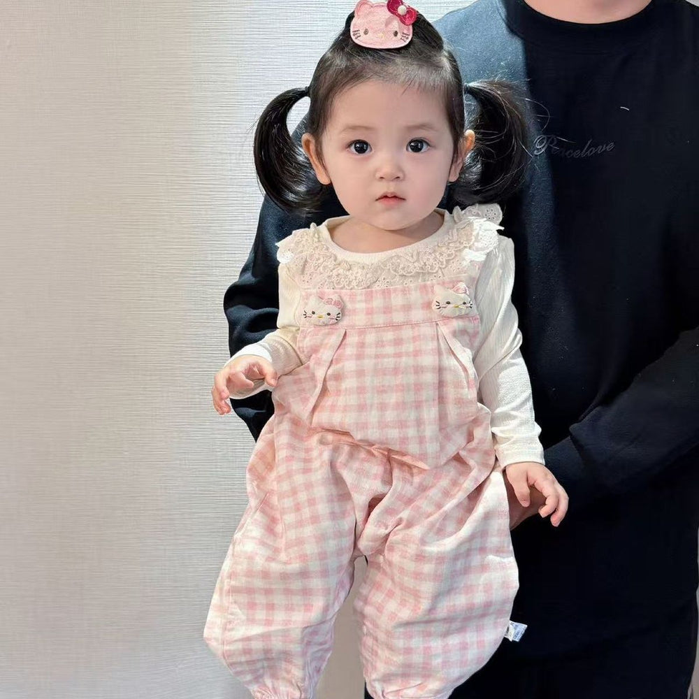 Spring & fall bottom shirt one-year-old baby girl cartoon overalls suit baby spring & fall style long sleeves cute outing clothes