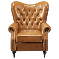 Vintage distressed american oil wax leather brown single armchair sofa high back button tufted hotel reception living room tiger chair