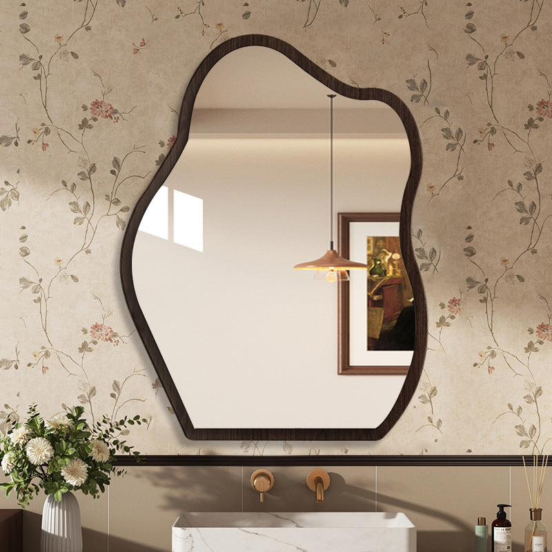 Retro bathroom mirror wall self-adhesive toilet washstand medieval makeup mirror non-punching half-body mirror wall-mounted