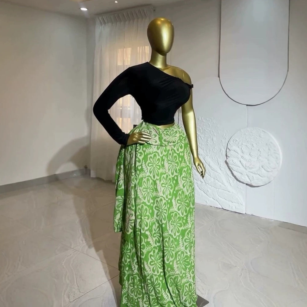 European and american cross-border women's fashion:  summer new arrivals - chic, elegant, fresh, printed, high-waisted, slimming maxi skirts and midi skirts