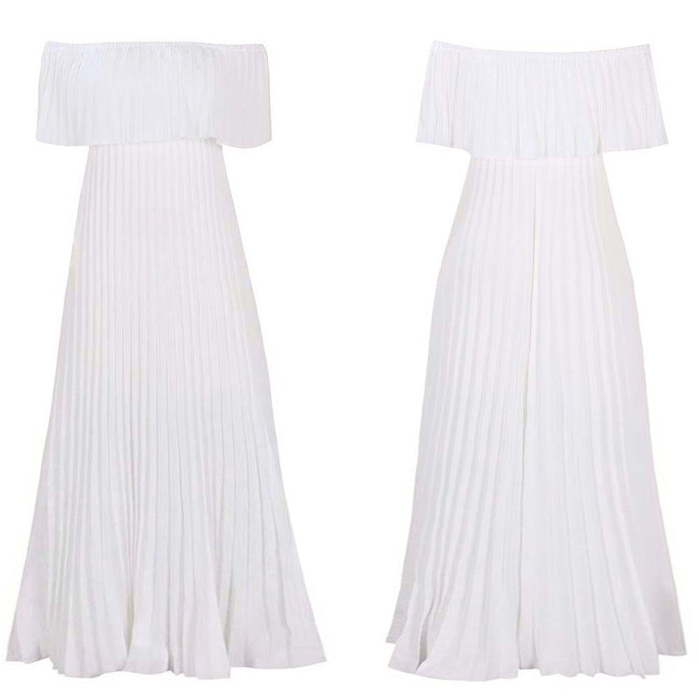 C8594  foreign trade women's new sexy off-the-shoulder pleated maxi dress - european and american style
