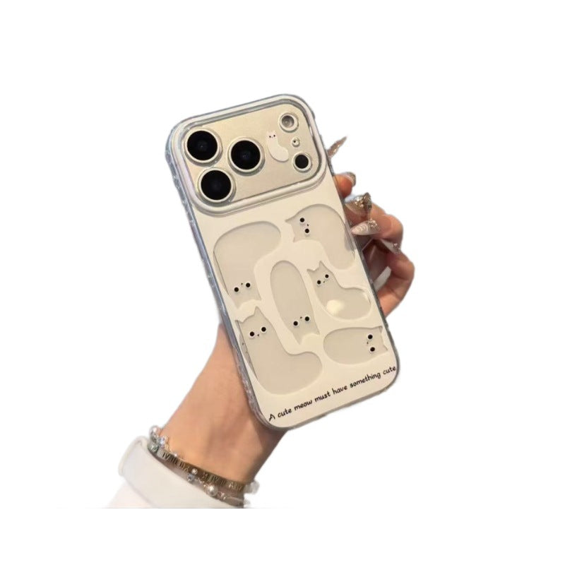 Suitable for apple 17promax mobile phone case, simple lines, cute cat, english iphone18 mobile phone protective case