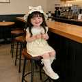 Girls' dress -  summer collection: sweet and girly princess dress with lace collar, sunflower accents, and bow detail