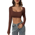 fall/winter new arrival: cross-border european & american style activewear cropped knit high-stretch long sleeve t-shirt top