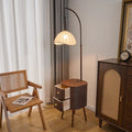 Vintage floor lamp - high-end bedroom solid wood drawer storage rack - mid-century style wireless charging bedside table lamp