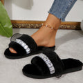 2024 hip-hop new arrival rhinestone fur slippers for women fall and winter home plus velvet heattechlace edge plush slippers for women