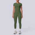 Seamless cross-border yoga set: shaping short-sleeve top & high-waisted butt-lifting leggings - perfect for running and fitness