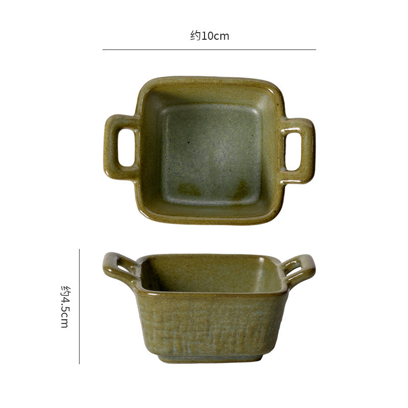 Retro ceramic for home small dipping dish japanese style double-ear side dish restaurant dessert pastry dish ceramic dish flavor dish
