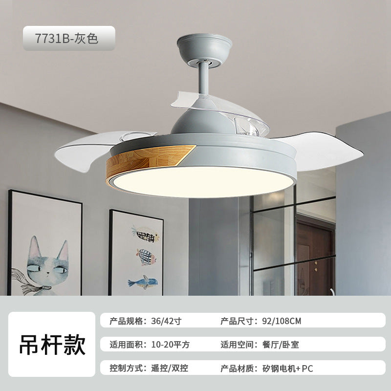Macaron fan light full spectrum restaurant ceiling fan light Nordic log wind bedroom soft wind electric fan light Zhongshan lighting