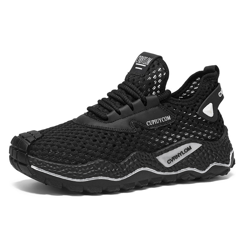 Men's mesh breathable shoes summer lightweight running shoes anti-odor hollow-out athletic casual dad shoes versatile soft sole trendy