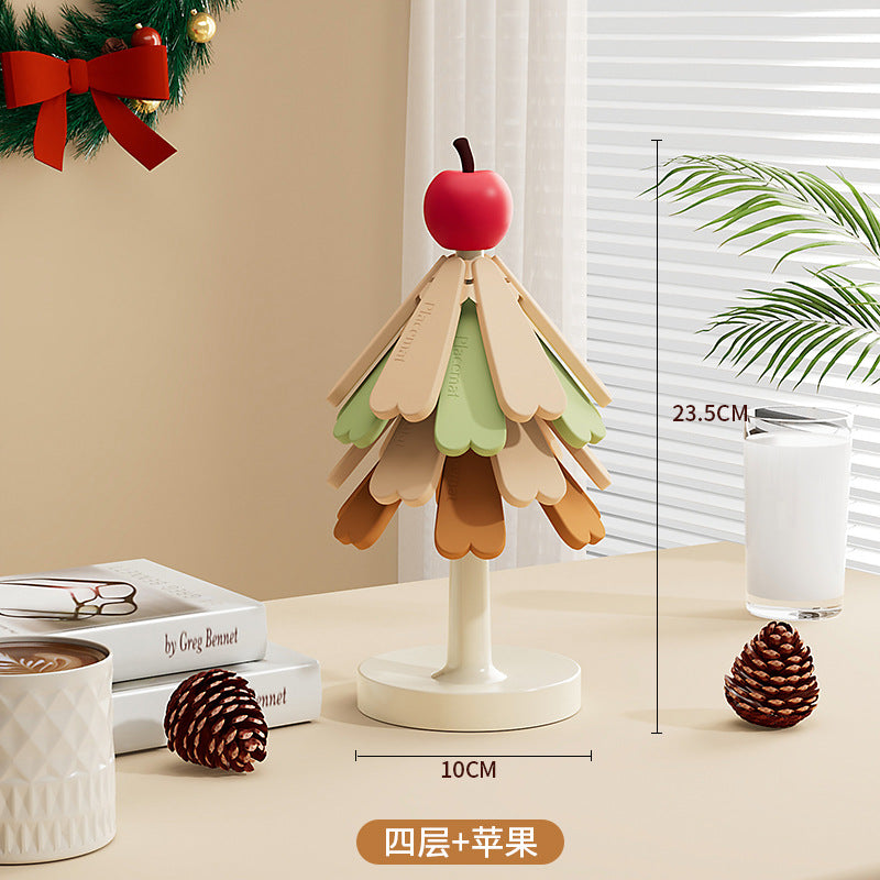 Christmas tree silicone insulation mat, a tree creative coaster, anti-scalding, foldable placemat, for home pot holder, daily use ornaments