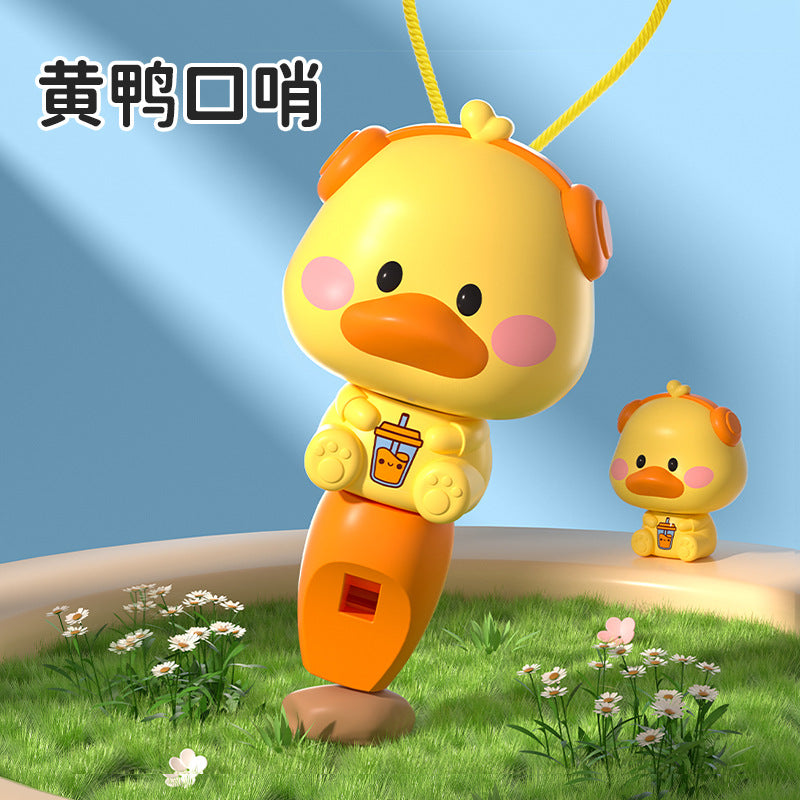 Cute cartoon whistle rabbit yellow duck pig shape lanyard whistle small trumpet kindergarten kids toys street stall