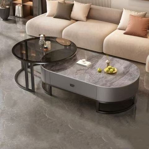 Slate oval coffee table for home living roomaccessible luxury modern casual small apartment tea table 2025new arrival combination