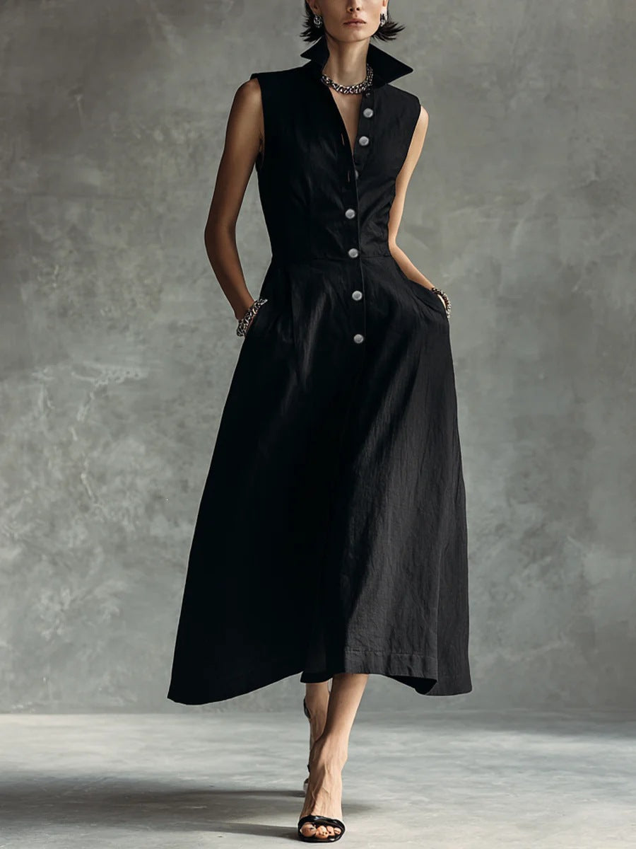 European and american cross-border independent station  summer new fashion casual stand collar elegant trendy button-down dress