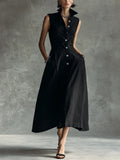 European and american cross-border independent station  summer new fashion casual stand collar elegant trendy button-down dress
