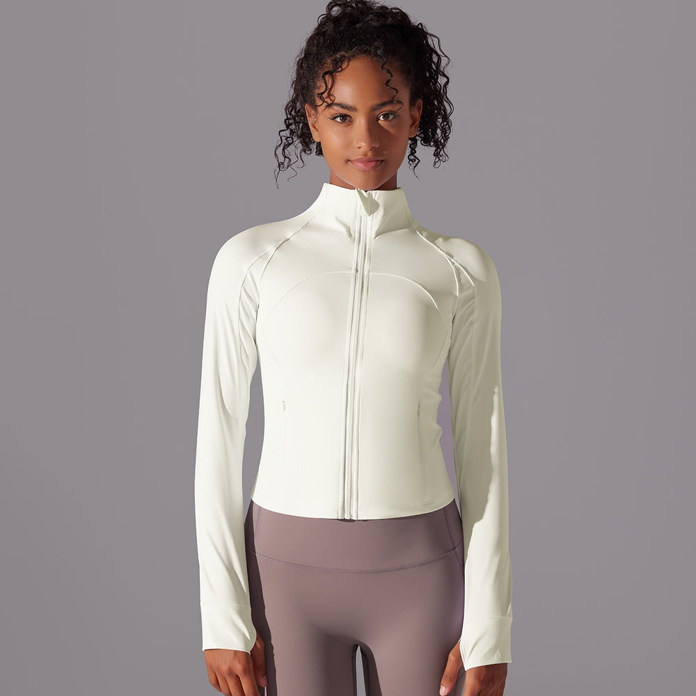 Naked comfortable outdoor sports outwear breathable mesh stand collar long sleeves zipper topsilm yoga fitness outwear