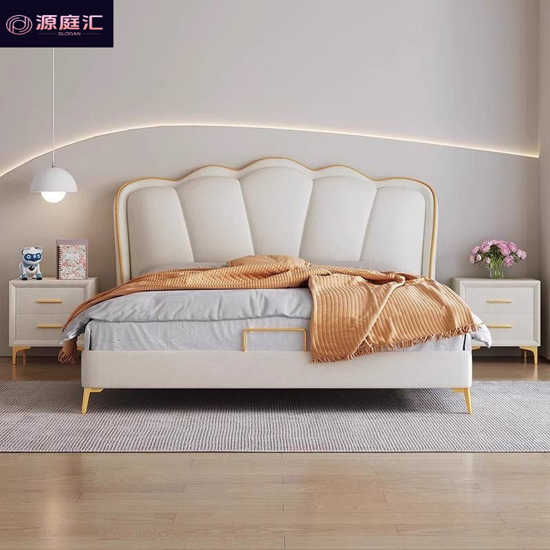 Accessible luxury wedding bed small apartment rental bed french cream style leather bed modern master bedroom large bed casual double bed