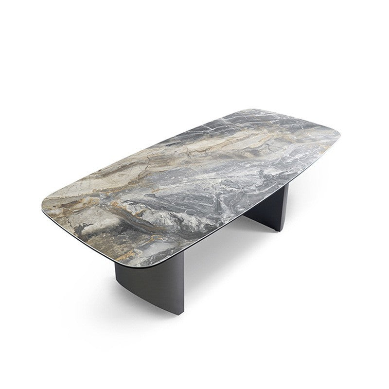 Luxury italian imported high-end dining table - modern minimalist rectangular alpine mountain rock slab dining table