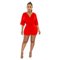 C6308 special offer: no returns or exchanges. please purchase with care. cross-border fashion women's tie-up v-neck mid-sleeve shorts jumpsuit