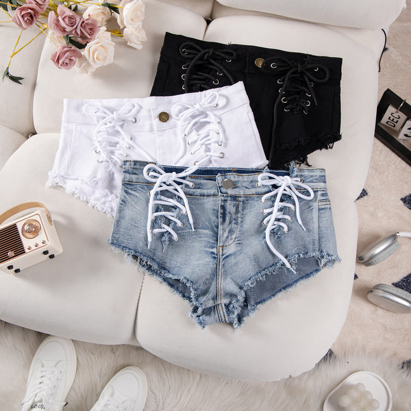 9027  New European and American Sexy Elastic Denim Shorts Women's Hot Pants Jeans High Waist Bar Plus Size
