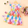 Kids' butterfly print flutter sleeve a-line dress with elastic waist - random stripe color assortment