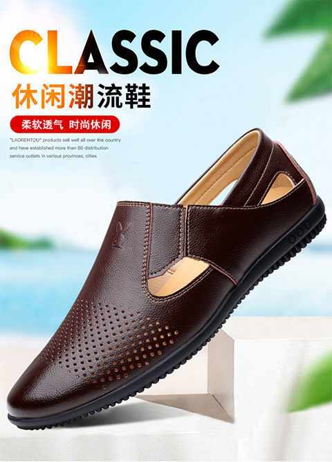 【100% genuine cowhide leather】clearance sale - grab a bargain! discontinued sizes men's leather sandals, summer anti-slip dad shoes