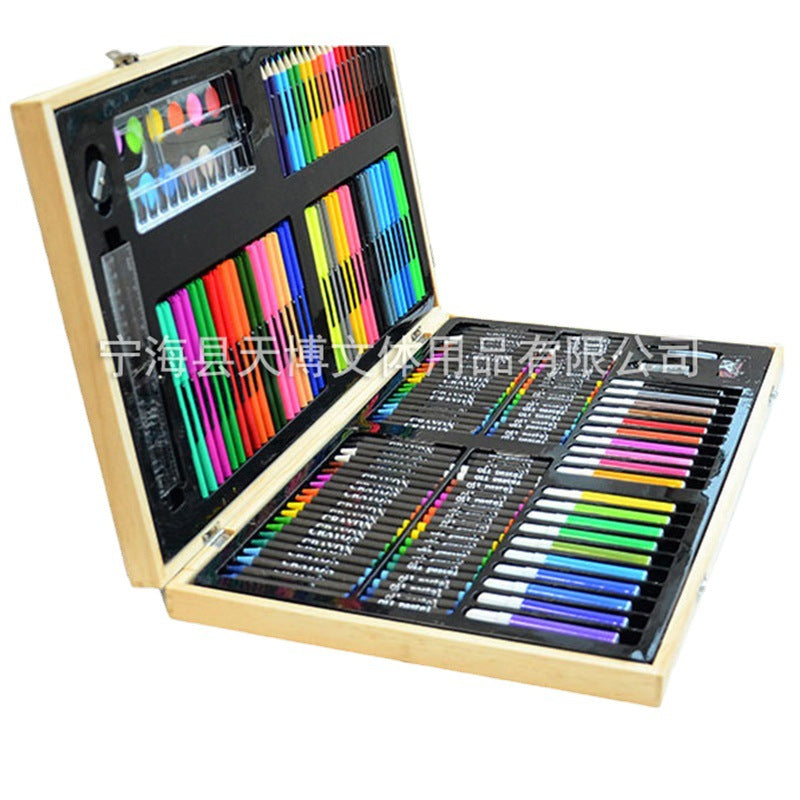 Painting brush set, children's art graffiti stationery brush set 180 wooden box painting set LOGO can be ordered.
