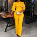 Autumnew arrivalelegancework clothingjumpsuits pure colorstereo flowerlace edgeslimming lookjumpsuits