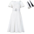 C8629  women's fashion  flared sleeve square neck high waist solid color elegant cross-border european and american dress