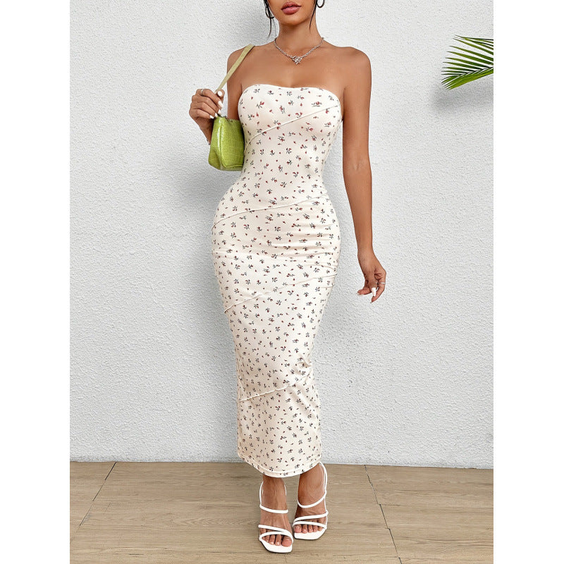 Summer knit floral print off-the-shoulder bodycon mini dress with exposed seam detail