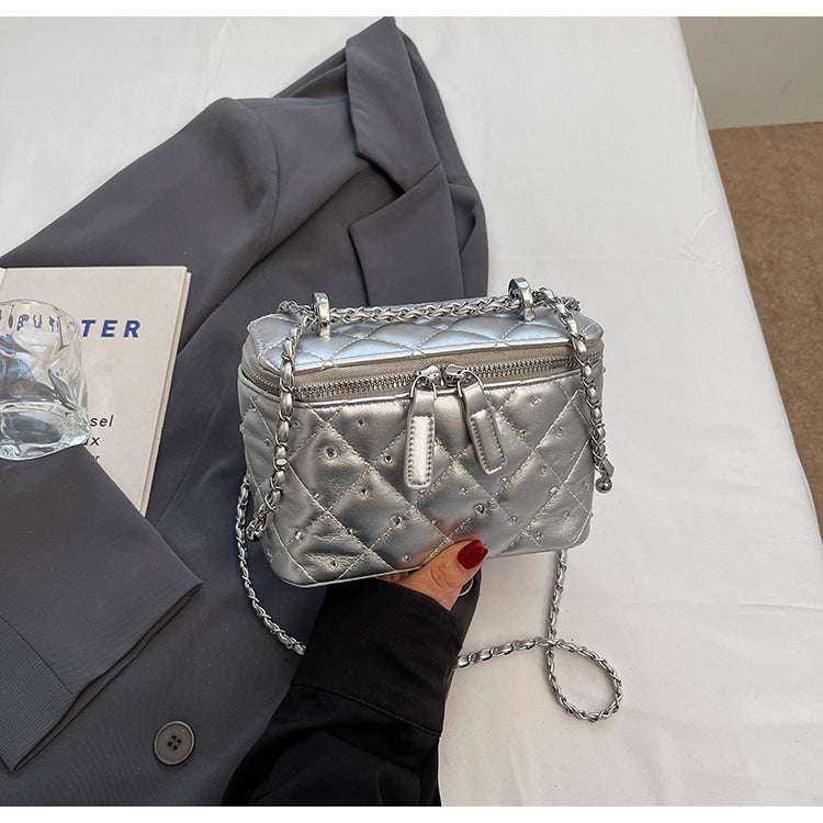 Cross-border rhombus chain bag women's 2025 new summer niche super fire messenger bag diamond box bucket bag