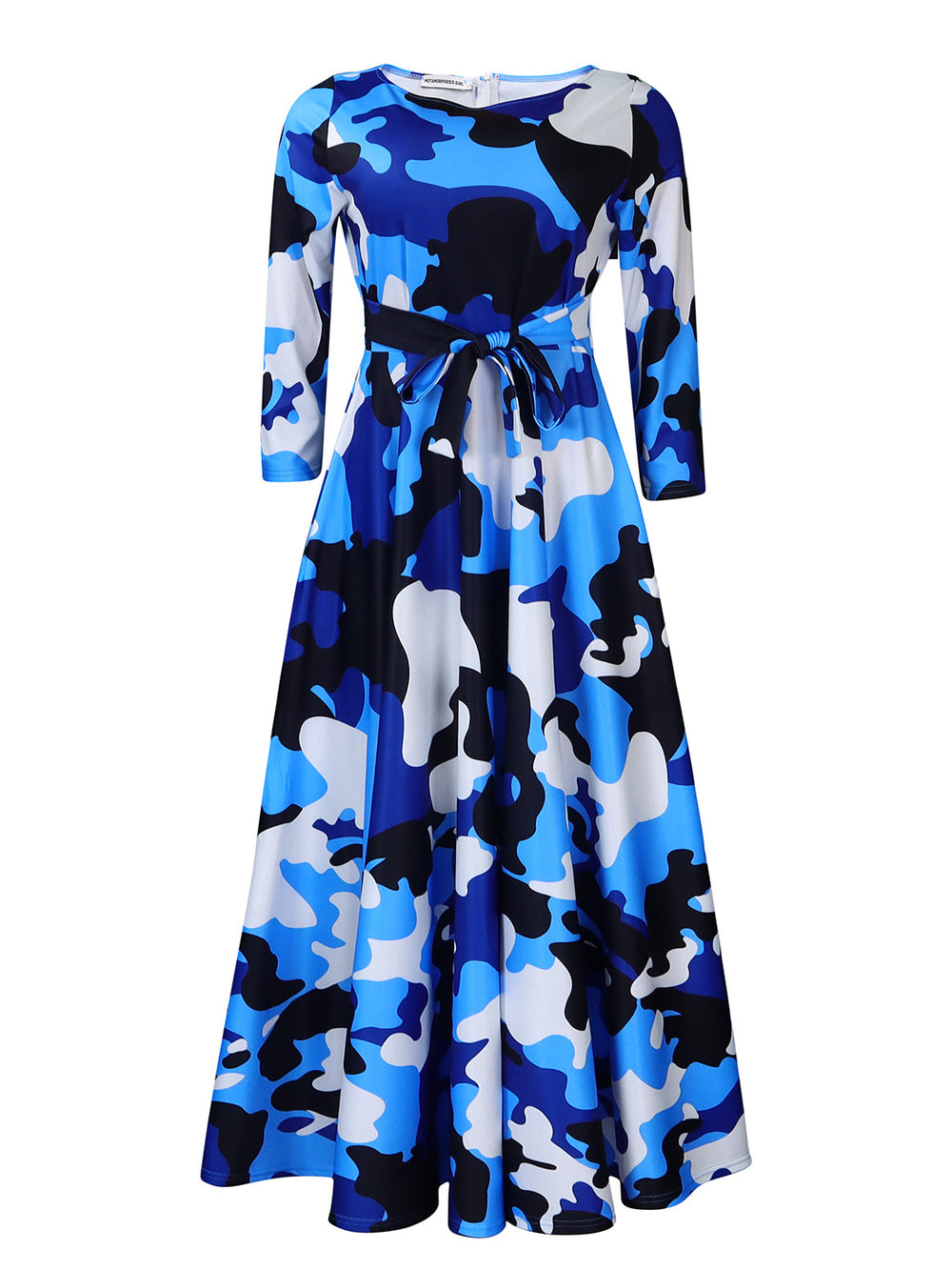 women's spring  new fashionable elegant tie-waist printed african plus size midi dress - export dress