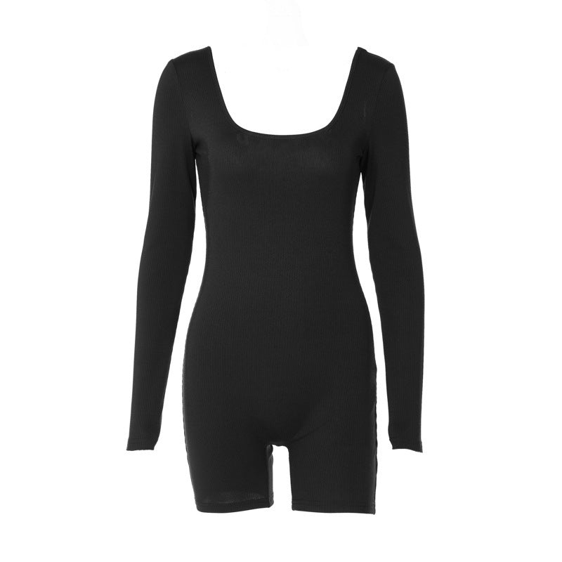 2024  high-end fashion women's clothing new solid color yoga pants threaded integrated leaking back halter long-sleeved shorts