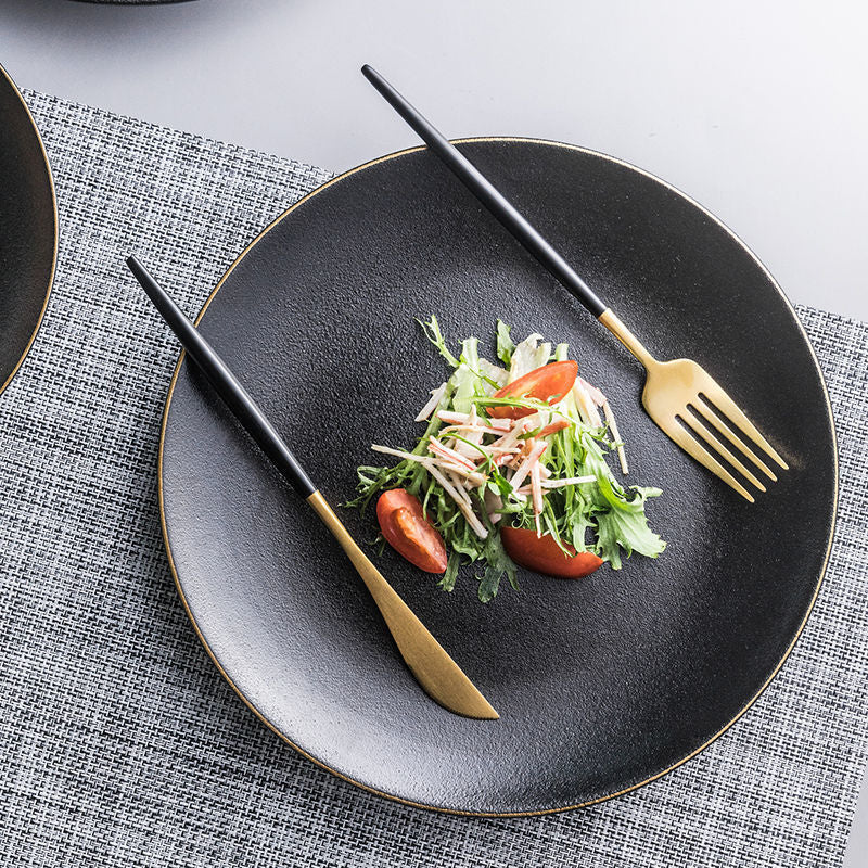 Ceramic matte white western dinner plate, matte steak plate, wear-resistant pasta plate, gold-rimmed matte dinner plate - wholesale from manufacturer