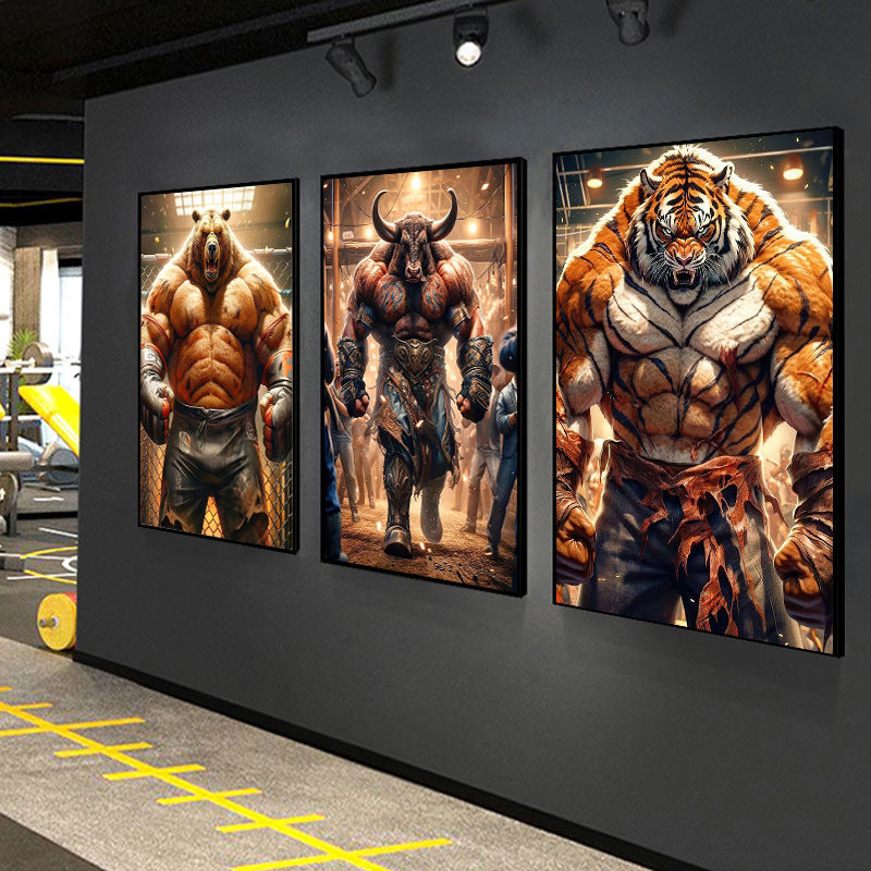 Gym decorative painting industrial style boxing hall hanging painting taekwondo martial arts hall fighting creative animal cartoon mural