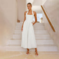 Export  fashion cross-border women's clothing  new arrivalelegantpure color square neck waist halter backless dress