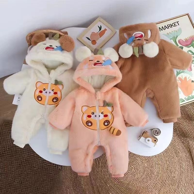 Infant cartoon onesie winter thickened warm romper baby boy and girl stylish outfit winter clothes fuzzy sweater