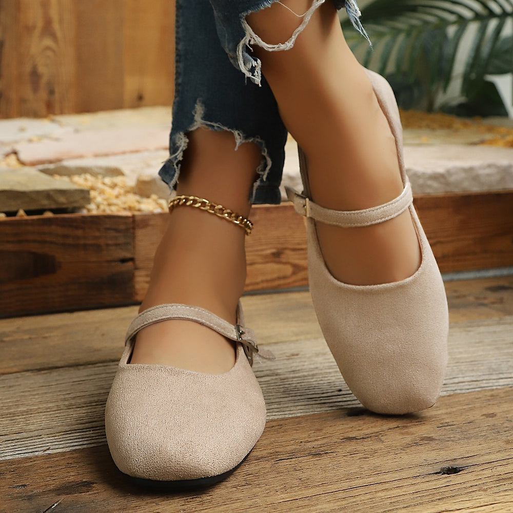 plus size suede flats women's  new square toe one-strap wedge mary jane shoes ballet shoes wholesale