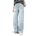 Girls' spring new casual versatile jeans  jacquard wide-leg jeans - stylish and trendy for girls