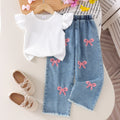 Kids clothing cross-border exclusive iexport fashion children's clothing new arrival children's flying sleeve t-shirt + blue pants
