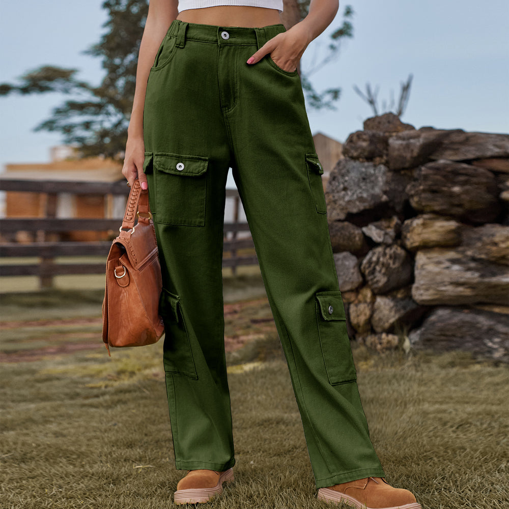American hot girl fashion cross-border  new washed semi-elastic design stylish denim workwear casual pants for women
