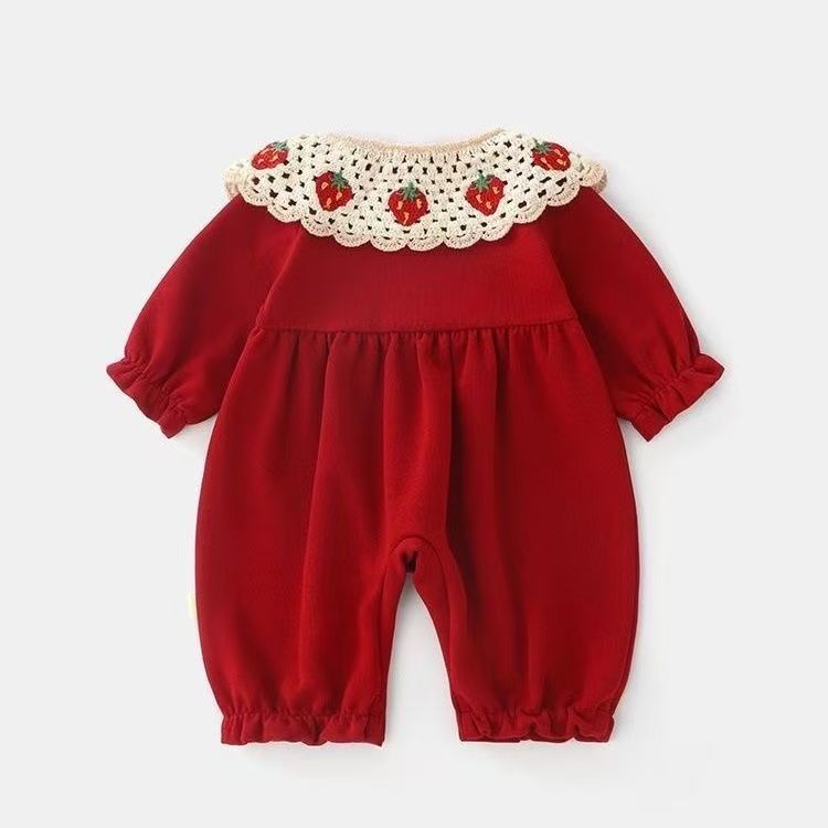 Hundred days full moon first birthday dress monthly age outing romper khaki baby autum clothes infant one-piece baby